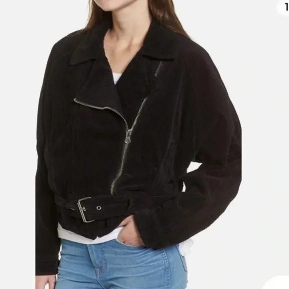 Free People Slouchy Corduroy Dolman  Moto Jacket Black Size Small - Picture 2 of 8